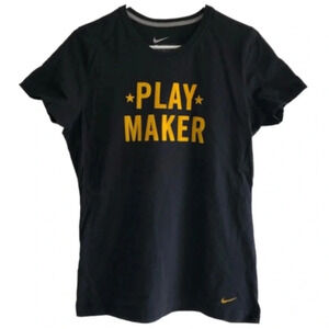 Nike *Play Maker* Slim Fit Women’s T-shirt in black & yellow felt text in medium